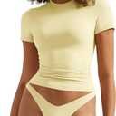 SUUKSESS Women Double Lined Fitted Basic Tee Crew Neck Short Sleeve Y2K Crop Top (X-Large, Yellow)