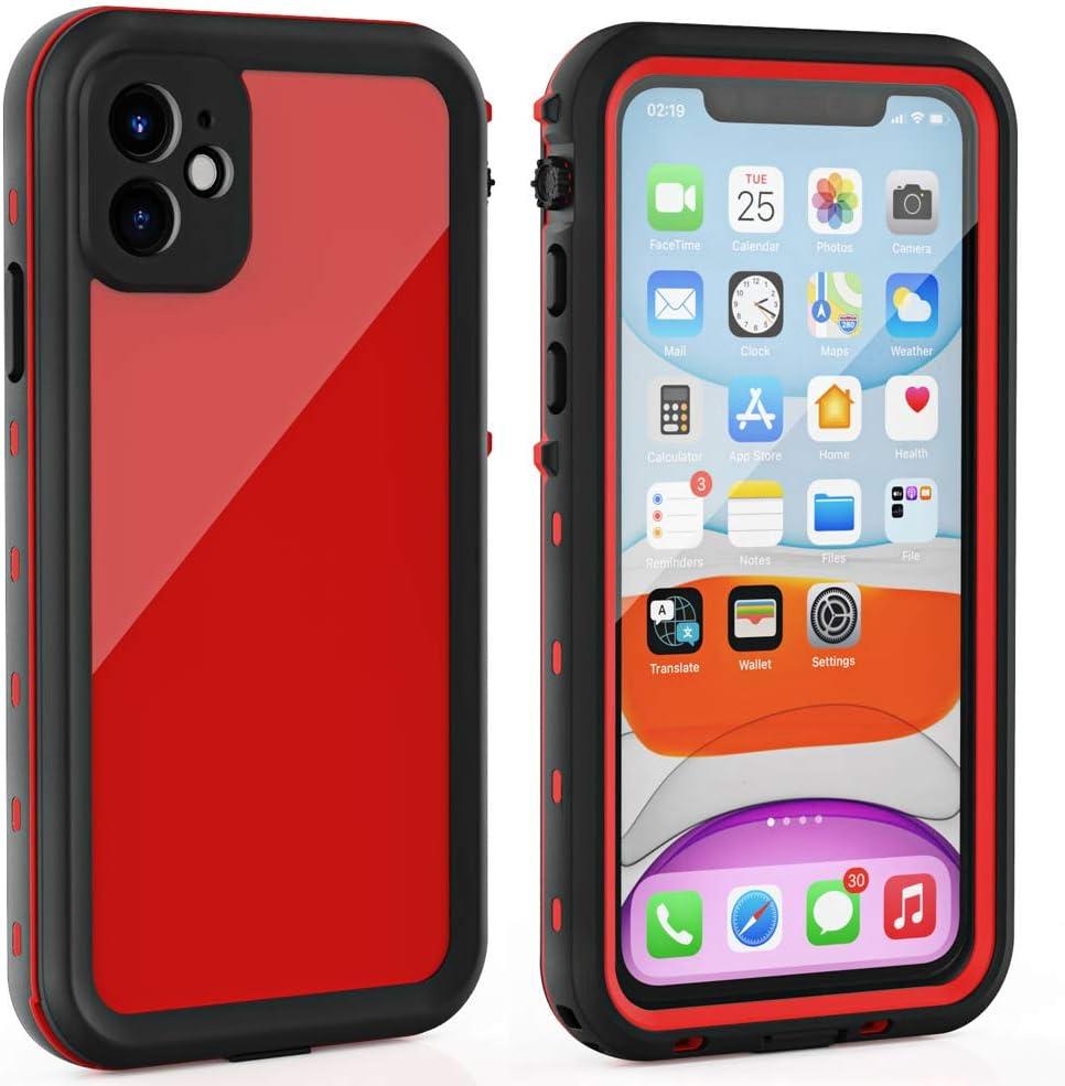 for iPhone 11 Waterproof Case with Screen Protector Full Body Protector Shockproof Dustproof Dirtproof Heavy Duty IP68 Waterproof Case for iPhone 11(6.1inch) (Red)
