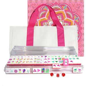 American Mahjong Game Set, Portable Carrying Bag,Acrylic 160 Tiles,Western Mahjong Tiles Set,Complete Ma Jong Set (Rose Red)