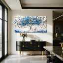 imjiayu Oversized Blue Tree Wall Art, Abstract Deer Canvas, Modern Nature, 57"L x 29"W