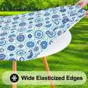 Smiry Round Picnic Tablecloth, Waterproof Elastic Fitted Table Covers for 45" - 56" Tables, Wipeable Flannel Backed Vinyl Tablecloths for Camping, Indoor, Outdoor, Navy & Green