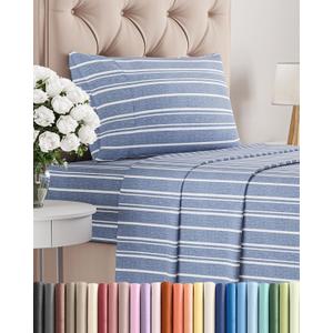 Twin Size 3 Piece Sheet Set - Comfy Breathable & Cooling Bed Sheets Set - Hotel Luxury Bedding for Women, Men, Kids, Teens, Boys & Girls - Deep Pockets, Soft, Wrinkle Free - Oeko-Tex - Blue Stripes 3
