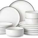 MALACASA Plates and Bowls Sets, 18 Pieces Modern Porcelain Dinnerware Set for 6 White Kitchen Dinner Ware Set wtih Black Rim Ceramic Dishware Dishes Microwave and Dishwasher Safe, Series LUNA