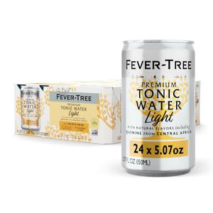 Fever-Tree Light Tonic Water Premium Low-Calorie Mixer for Cocktails and Mocktails, 24 x 5.1 Cans Naturally Sourced, Non-GMO (EXP 10/01/27)