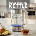 OVENTE Electric Kettle, 1.8L Tea Kettle Cordless with Borosilicate Glass Water Boiler, Stainless Steel Base, Acrylic Handle, 1500W Fast Boil Electric Kettle, Easy Fill Lid, Auto Shutoff, Silver KG911S