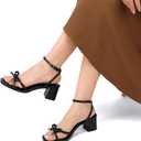 Women's Bow Strappy Heels Block Chunky Square Open Toe Low Heels Dress Sandals for Wedding Party, 8.5