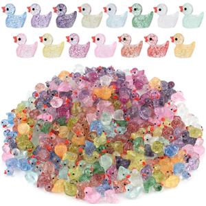 240pcs Mini Glitter Ducks - Colorful Tiny Small Little Resin Ducks for Dollhouse, Fairy Garden, Landscape, Aquarium Decorations