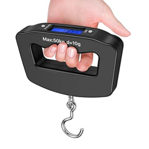 Flexzion Digital Luggage Scale, Baggage Weight Scale, 110 Lb (50 Kg) with 10g Deviation, Portable Handheld Suitcase Weight Scale with Hook for Travel, Fish Weighing, Black