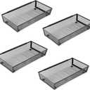 Silverware Organizer Mesh Cutlery silverware Tray for DrawerTool tray organizer, Utensil Flatware Tableware Organizer for Kitchen, Office, with Non-slip, Fits Standard Drawer,(6x12 IN) 4PCS,Black