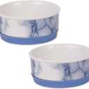 Bone Dry Ceramic Marble Non-Slip Pet Bowls, Dishwasher Safe, Small Set, 4.25x2, Blue, 2 Count