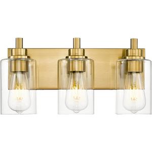 3-Light Bathroom Light Fixtures, Brushed Gold Vanity Light with Cylinder Clear Glass Shade, Modern Vanity Lighting Fixtures Over Mirror, VL143-BG-3