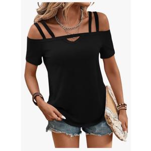 Bliwov Womens Cold Shoulder Tops Short Sleeve Cute Sexy Summer Spring Beach Vacation T Shirts Fashion Outfits Basic Clothes XL