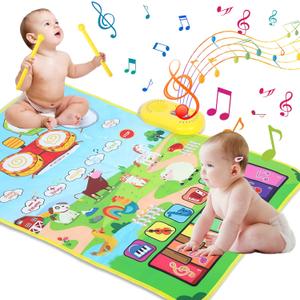 Love&Mini 3 in 1 Musical Mat for Toddlers 1-3 with Drum 6 Musical Instrument and 8 Animals Sounds Piano Mat Toy for 1 2 3 Years Old Girls Boys Birthday Gift