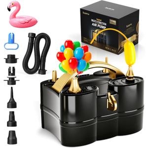 Bezente Balloon Pump Electric, 3-in-1 Portable Black Gold Electric Air Machine Balloon Pump Dual Nozzle Balloon Inflator for Inflatables and Latex 260q Foil Balloons
