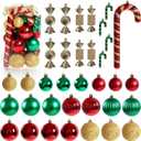 Soulchen 40 Pcs Christmas Tree Ornaments Set, Mini Christmas Ball Shatterproof Plastic Candy Canes Hanging for Home Xmas Holiday Party Decorations(Red,Gold,Green)