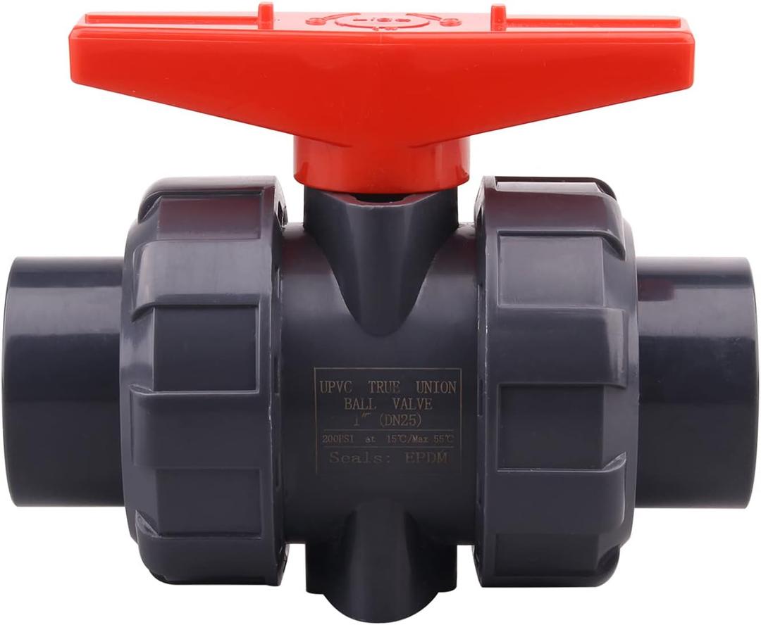 DERNORD PVC True Union Ball Valve with Full Port, EPDM O-Rings, and Reversible PTFE Seats,Rated at 200 PSI (1 inch Socket)