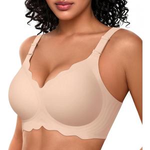 OEAK Women Bras No Underwire Scalloped Push Up Buttery Soft Tshirt Bra Seamless Full Coverage Convertible Everyday Bra (Large, 02 Nude)