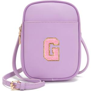 Toddler Purse Initial Crossbody Bags for Girls 3 Pockets PU Leather Cross Body Bag Crossbody Purse Handbag Personalized Preppy Teen Girl Gifts Trendy Stuff (Lavender G)