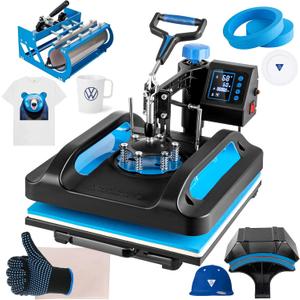 Pro Heat Press 15x15 Inch, 5 in 1 Heat Press Machine with 30 OZ Tumbler Press, Swing Away T Shirt Pressing Machine, Combo Tumbler Heat Press Machine Sublimation for T-Shirt Hat Cap Mug Plate