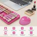 SkyGive Wireless Keyboard and Mouse Combo, Ergonomic Full Size Typewriter Retro Round Keycaps Keyboard, Compatible with Windows, PC, Perfer for Home and Office Keyboards Red
