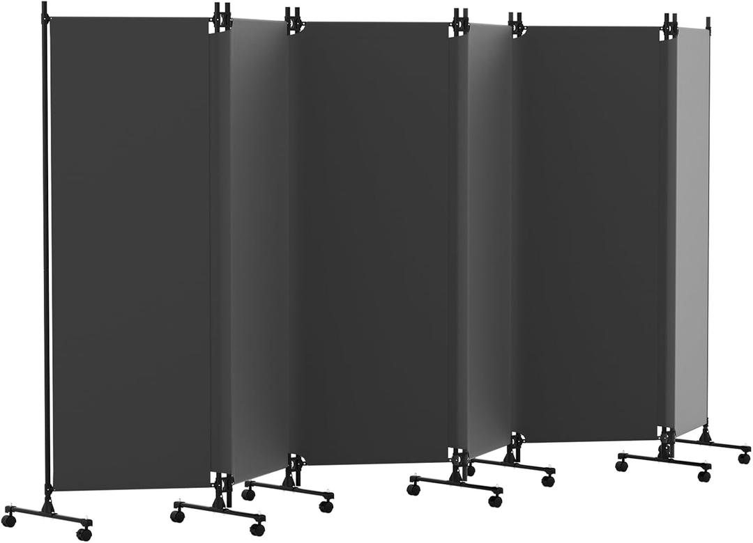6 Panel Room Divider with Lockable Wheels, 147" W x 72" H, Gray