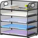 Marbrasse 5 Tier Paper Organizer Letter Tray, Mesh Desk File Organizer with Handle, Paper Sorter Desk Organizer for Home Office Supplies(Black)