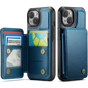 Vinich for iPhone 14 Wallet Case with Card Holder, RFID Blocking Credit Slots Kickstand Shockproof Phone Cover for Women Men, Blue