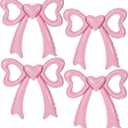 4Pcs Pink Bow Balloons, Large Size Foil Bow Garland Balloons, Pink-Bow Party Decorations for Girls Women, Bridal Shower Baby Shower Engagement Bachelorette Party Supplies(29.5x28.3 Inch)