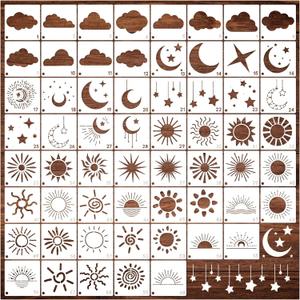 Boho Sun Stencils for Painting on Wood Burning Patterns Cloud Moon Stencils Nature Stencil Celestial Star Paint Template on Art Craft Canvas Wall Fabric Rock (60 Sun)