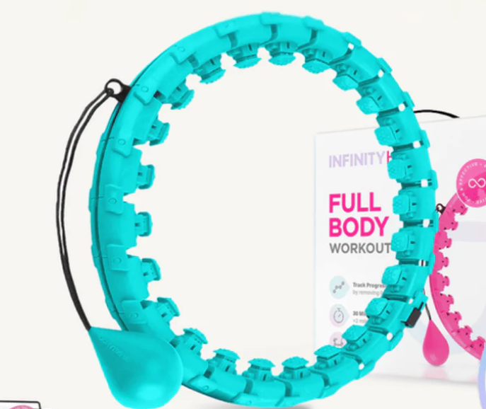 Weighted Hoop for Adults Weight Loss，Infinity Weighted Hoop Plus Size with Sweat Belt，Fitness Hoop Waist Trainers for Women At Home Workout Equipment (Vigorous Cyan)