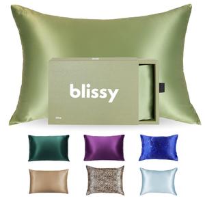 Blissy Silk Pillowcase - 100% Pure Mulberry Silk - 22 Momme 6A High-Grade Fibers - Silk Pillow Cover for Hair & Skin - Regular, Queen & King (Olive, Queen)