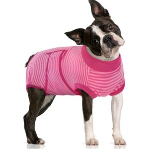 FUAMEY Recovery Suit for Dogs After Surgery,Soft Breathable Dog Bodysuit E-Collar & Cone Alternative Surgical Suit,Male Female Dog Neuter Spay Suits Anti Licking Wounds Onesie Rose Stripes L (L(Back:16.1-20.1in,WT:23-48lbs))