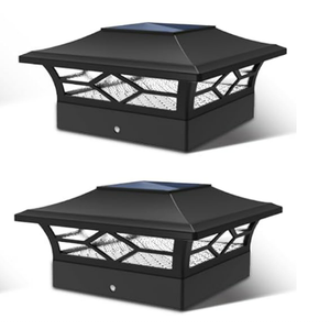 Solar Post Cap Lights Outdoor 2 pack, Waterproof Solar Powered Deck Fence Post Lights for 4x4 Wood/Vinyl Posts, Solar Outdoor LED Light with Cool/Warm Lighting Decorate Garden Patio Porch (Black)