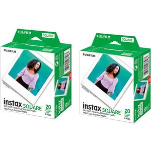 Fujifilm 2 Pack instax Square Instant Color Film, Twin Pack - 20 Exposures (40 Total), White Frame