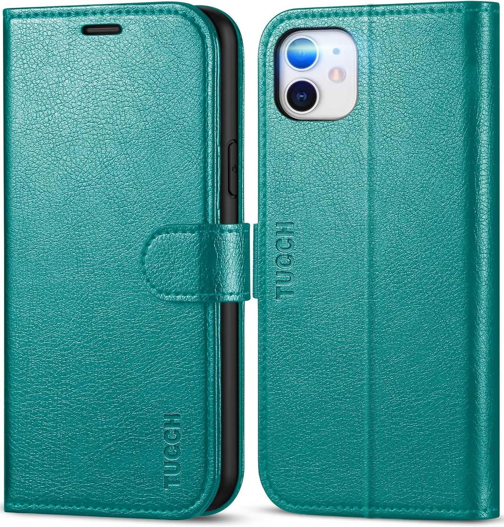 TUCCH Case Wallet for iPhone 11, Kickstand RFID Blocking Credit Card Holder [TPU Shockproof Interior Shell], PU Leather Magnetic Closure Folio Flip Cover Compatible with iPhone 11 6.1 inch 2019, Cyan