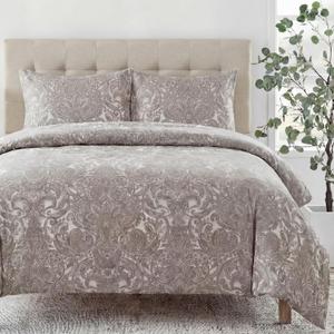 MOVE OVER 100% Cotton Duvet Cover Set King Size, Boho Paisley Bedding Set with Zipper Closure & Corner Ties, Soft Breathable Taupe Paisley Floral Duvet Cover for All Seasons