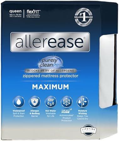 AllerEase Waterproof Mattress Protector, Maximum Allergy Mattress Protector, Queen Zippered Mattress Cover