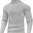 SAVKOOV Men's Turtleneck Sweater Cable Knitted Pullover Sweater (Gray, S)