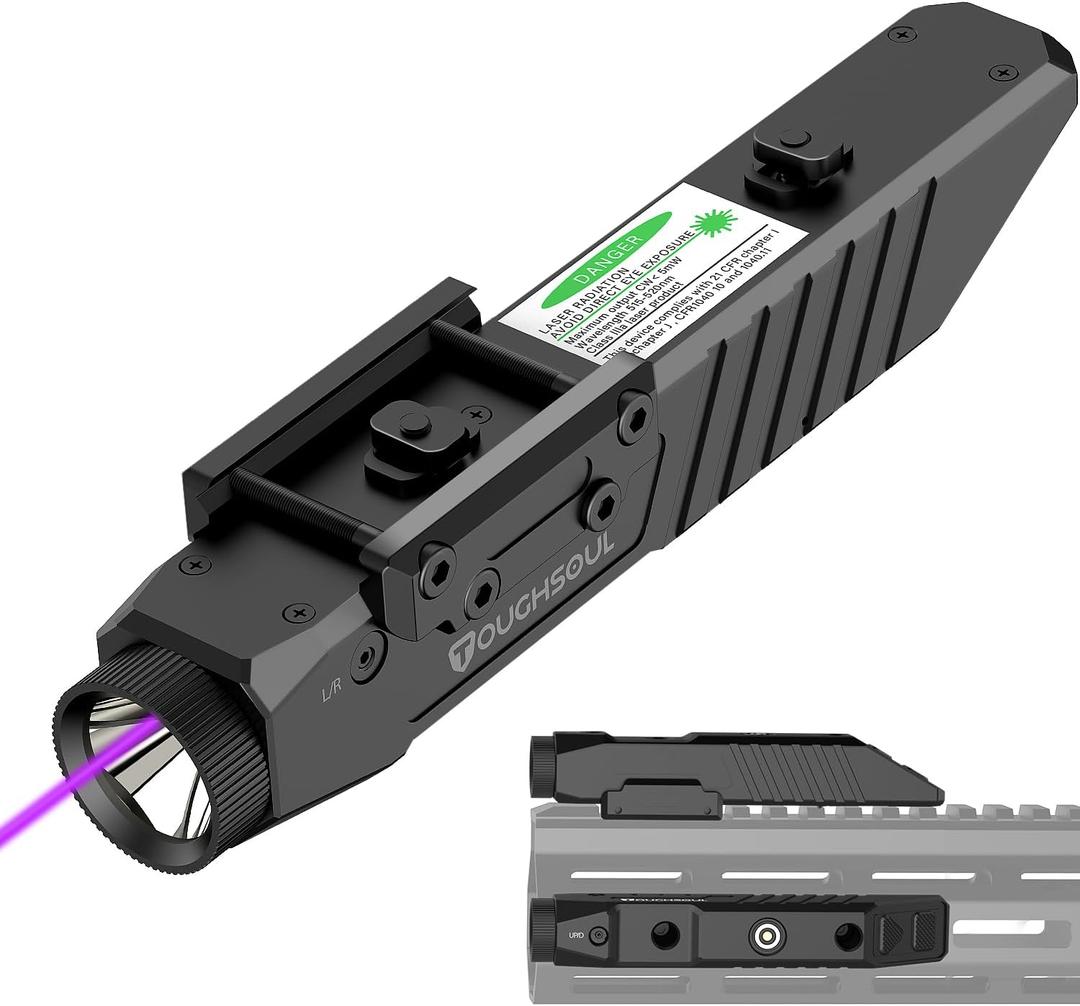 TOUGHSOUL Mlok Picatinny 2 in 1 Tactical Flashlight with Purple Laser Sight Combo, Body Material Polymer 1450 Lumen Light with Rechargeable Battery
