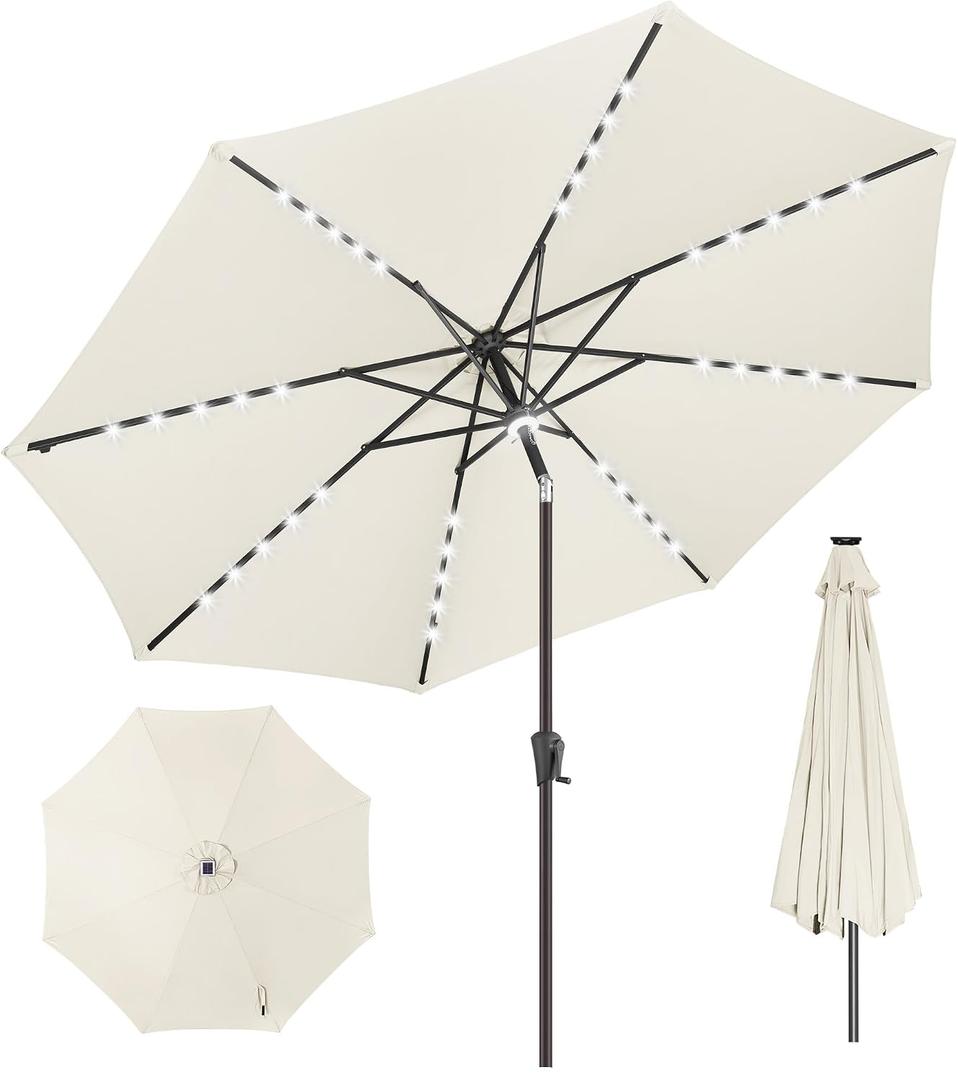 9ft Solar Umbrella Outdoor - Lighted Solar Patio Umbrella with 40 LED Lights Waterprool UV Protection, Table Umbrella with Tilt for Pool, Porch, Garden, Deck, Backyard (Ivory)