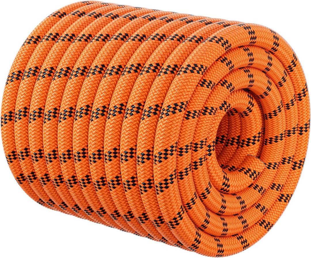 Double Braided Arborist Rigging Rope - 1/2 in X 100 ft 48 Strands Rappelling Outdoor Pulling Heavy Duty Polyester Bull Rope for Swing Tree Work Camping Rescue Hiking Logging - Orange