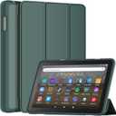DJ&RPPQ Trifold PU Leather Smart Dual Angle Stand Protective Case with Auto Wake/Sleep,Dark Green