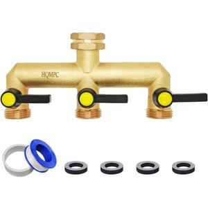 HQMPC Hose Splitter Garden Hose 3 Way Valve Brass Hose Splitter With Solid Long Handle Hose Spigot Splitter 3 Way Valve 3/4" GHT Thread