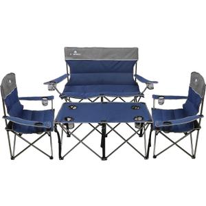 Camping Chair Set of 3, Outdoor Folding Camping Chairs for Heavy People with Cup Holder & Carry Bag,Collapsible Chair Include One Sofa Chair and Two Single Chair,Support up to 500lbs, Onesize