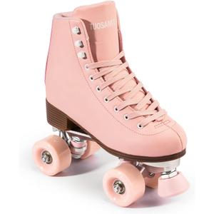 Tuosamtin Roller Skates for Women/Youth with Height Adjustable stoppers Retro Quad Roller Skates for Outdoor and Indoor (7, Pink)