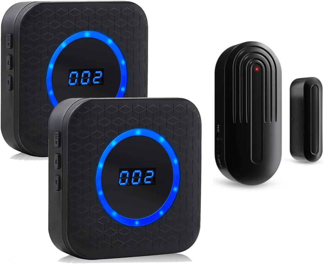 SanJie Wireless Door Chime for Business When Entering Door Entry Chime Door Bell with 800Ft Range Door Chimes When Door Opens for Home Door Alarm with Chime Adjustable Volume (Black 1 + 2)