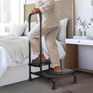FORTEMOTUS Step Stool with Handle - Heavy Duty 2 Step Stool for Adults Elderly, Holds up to 450 lbs, Black