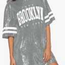 Jigfar Women's Sparkly Sequin Short Sleeve T-Shirt Dress Casual Loose Cute Tunic Blouse, Size: L, Gray