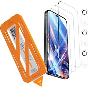 QHOHQ [1-Second Auto-Install] 3 Pack Screen Protector for iPhone Air + 3 Pack Camera Lens Protector, 9H+ Shatterproof Tempered Glass for iPhone 17 Air, [12FT Military Grade Protection], Case Friendly (iPhone Air 6.5 Inch, Transparent)