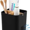 Electric Toothbrush Holder 3 Slots Tooth Brushing Holder with Bamboo Dividers for Bathrooms, Plastic Toothbrush and Toothpaste Organizer for Shower, Countertop, Vanity, Black